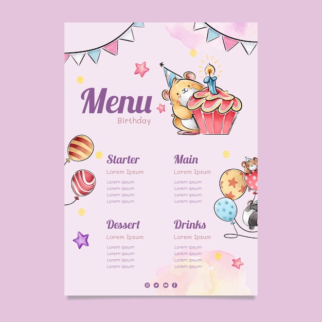 Vetor grátis menu de aniversário infantil