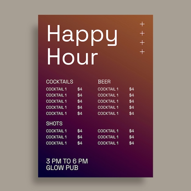 Vetor grátis menu de bebidas de happy hour futurista