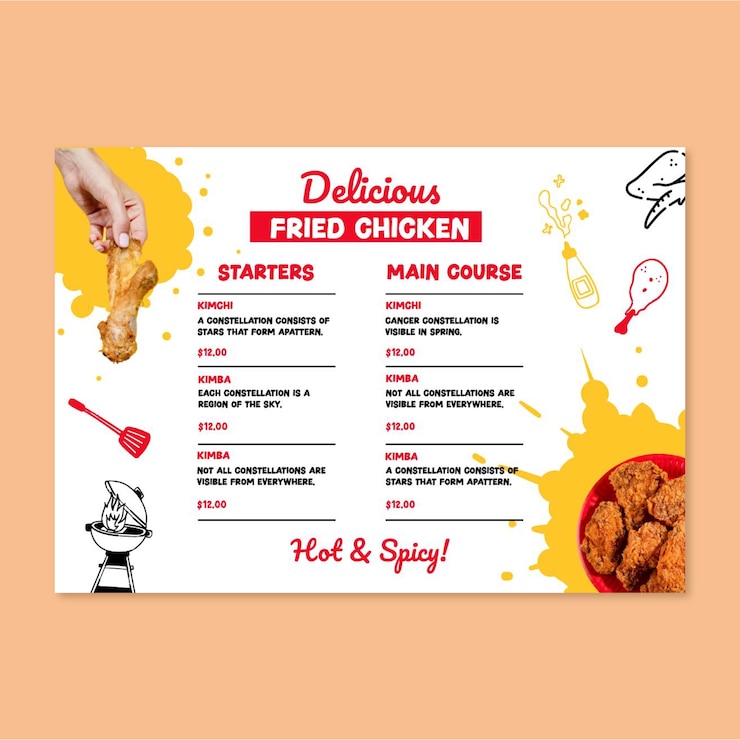 Vetor grátis menu de casa de frango frito quente com grade simples