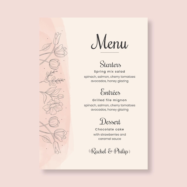 Vetor grátis menu de casamento em estilo floral