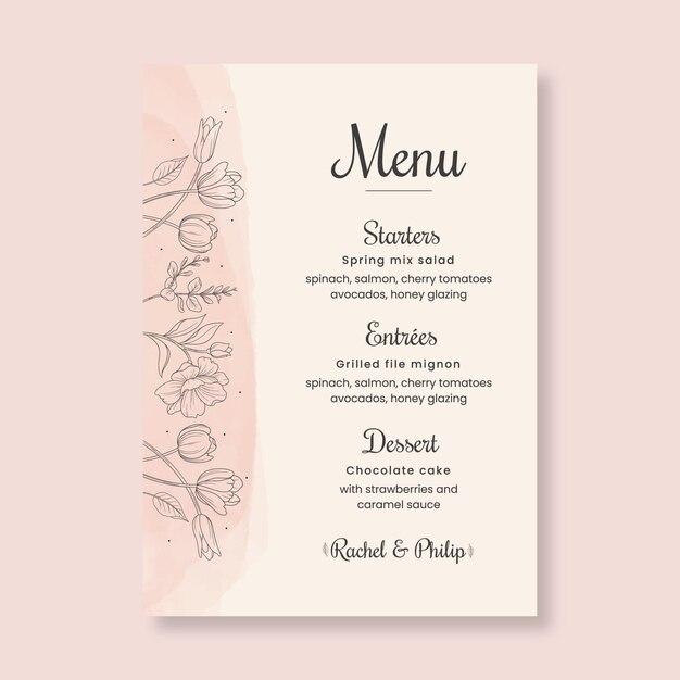 Menu de casamento em estilo floral