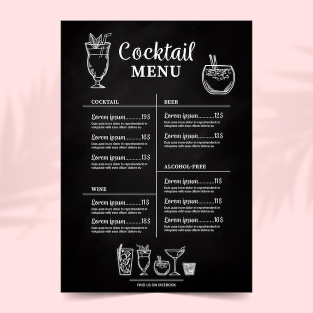 Vetor grátis menu de cocktails preto com ilustrações