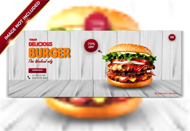 Menu de comida de hambúrguer delicioso luxuoso design de modelo de capa do facebook
