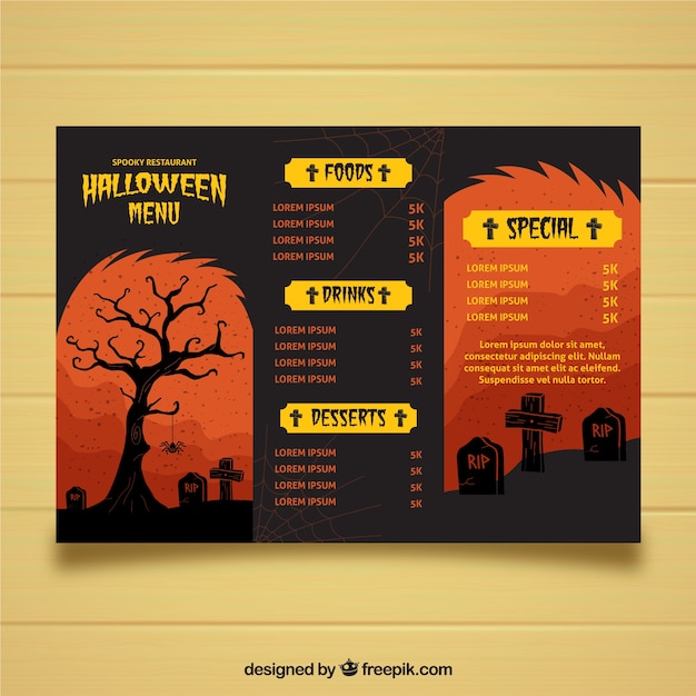 Menu de halloween com cemitério