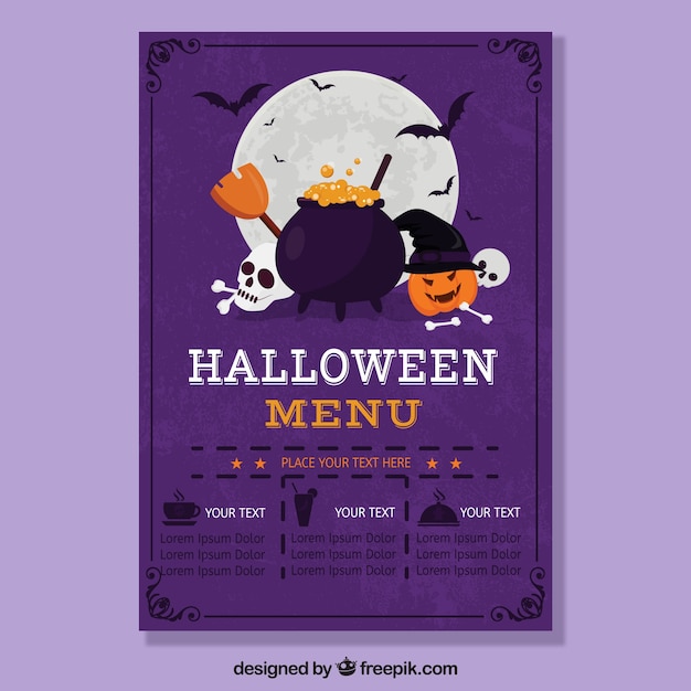 Vetor grátis menu de halloween com composição plana