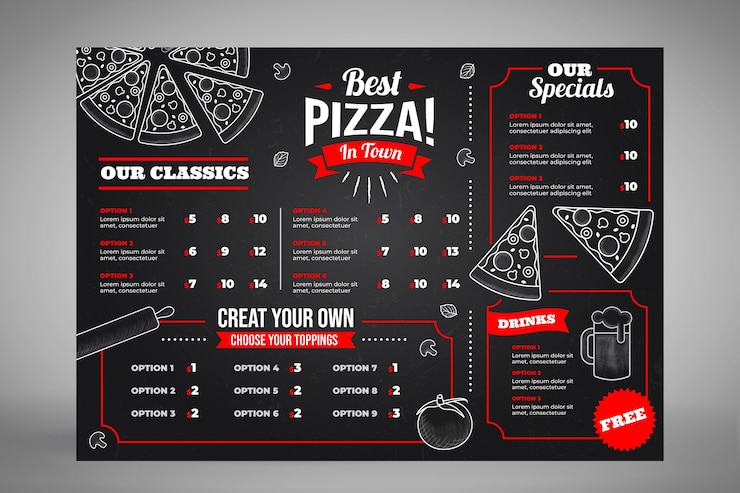 Vetor grátis menu de lousa desenhado à mão para restaurante