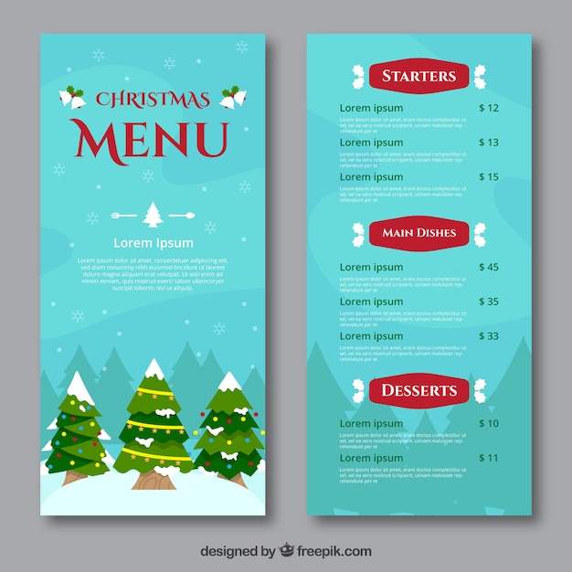 Menu de natal com árvores