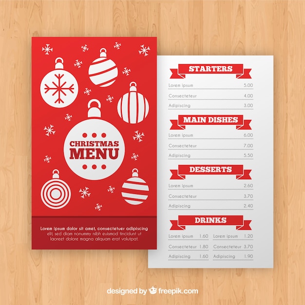 Vetor grátis menu de natal com bolas decorativas