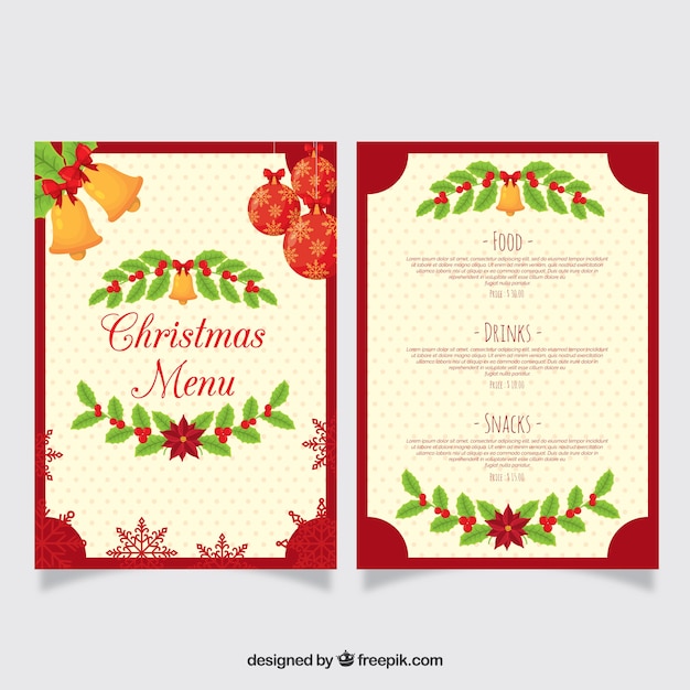 Menu de natal com elementos decorativos