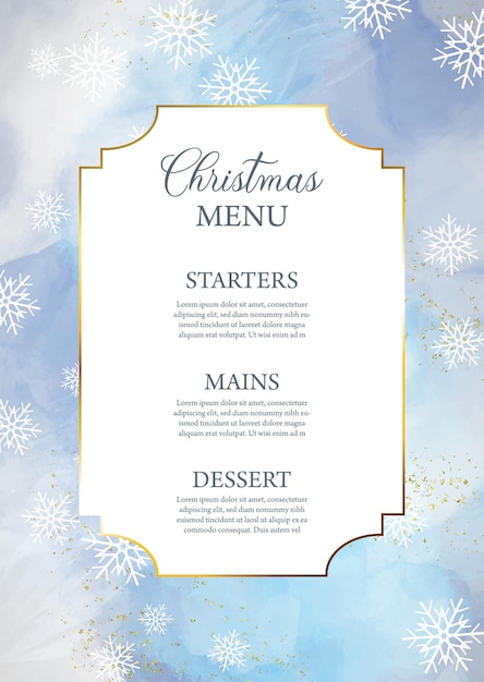 Menu de natal elegante com design pintado à mão