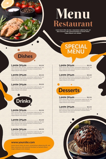 Menu de restaurante criativo para uso digital com foto