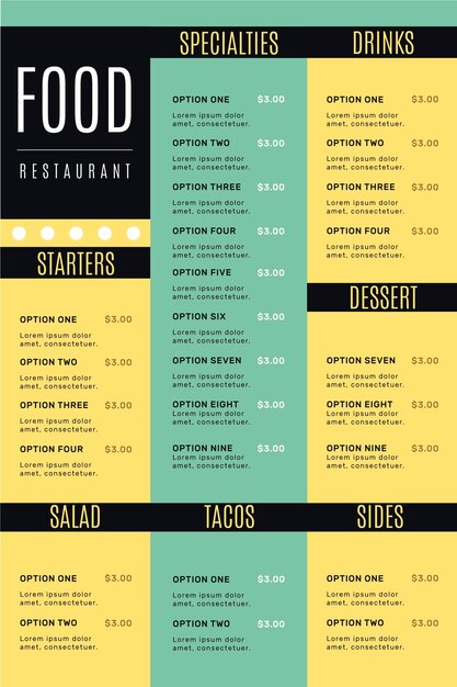 Menu de restaurante de comida digital
