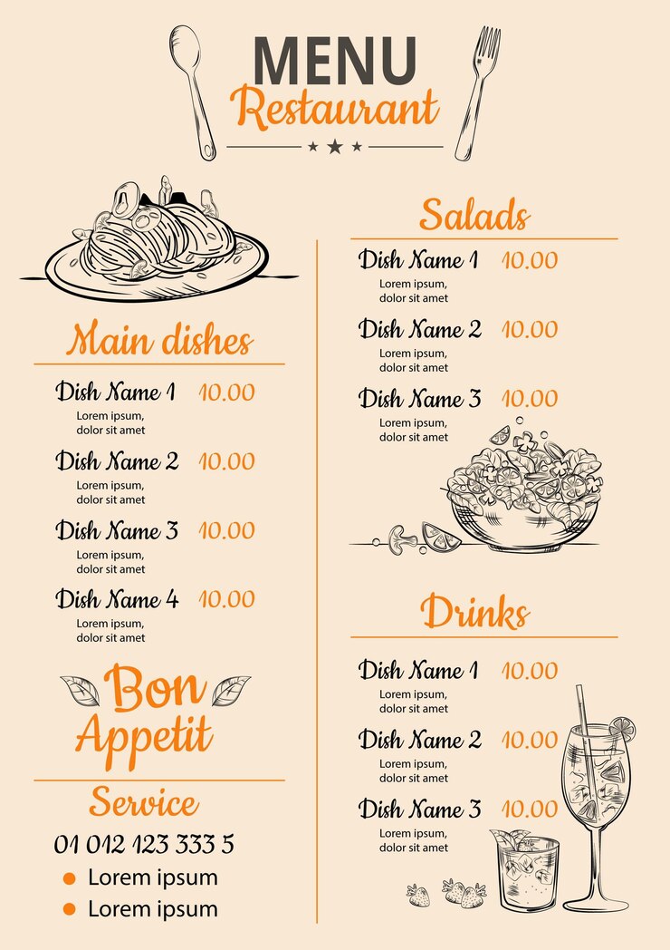 Vetor grátis menu de restaurante digital em formato vertical