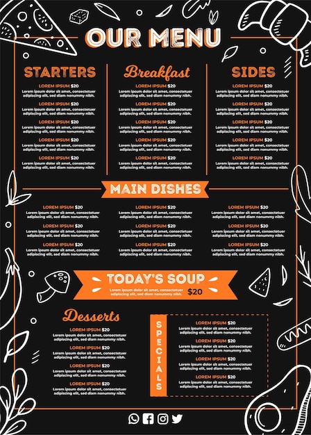 Vetor grátis menu de restaurante digital