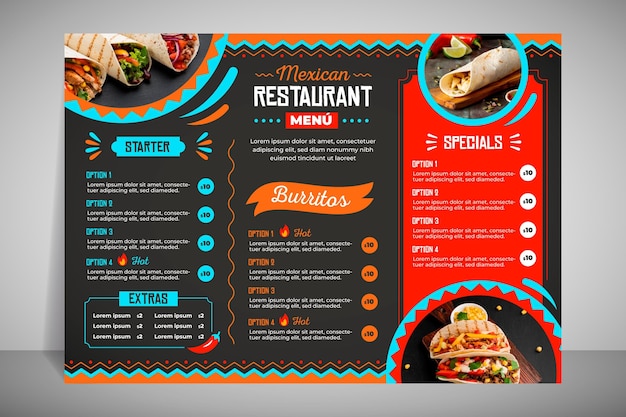 Vetor grátis menu de restaurante moderno para taco