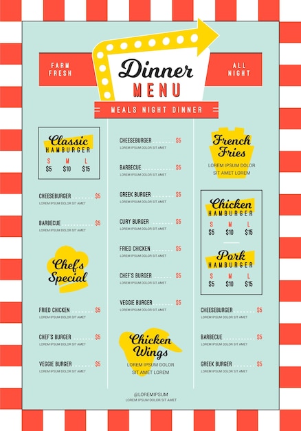 Vetor grátis menu de restaurante retrô em formato vertical