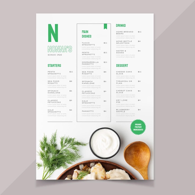Vetor grátis menu de restaurante rústico plano orgânico