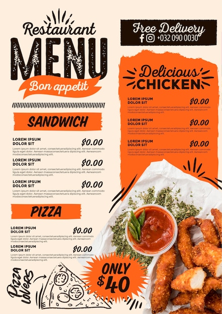 Menu de restaurante vertical digital delicioso