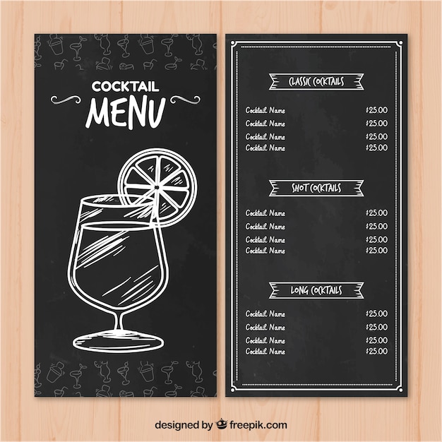 Menu do bar de cocktails em estilo quadro-negro