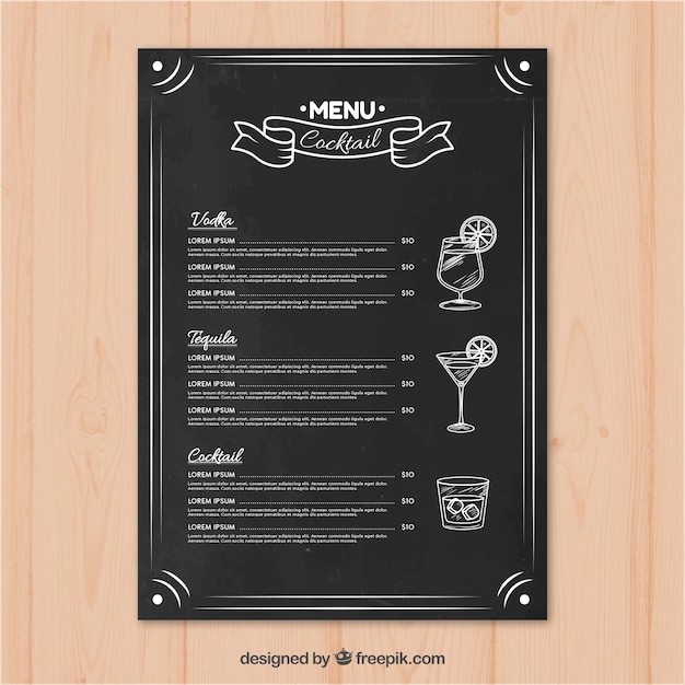 Vetor grátis menu do bar de cocktails em estilo quadro-negro