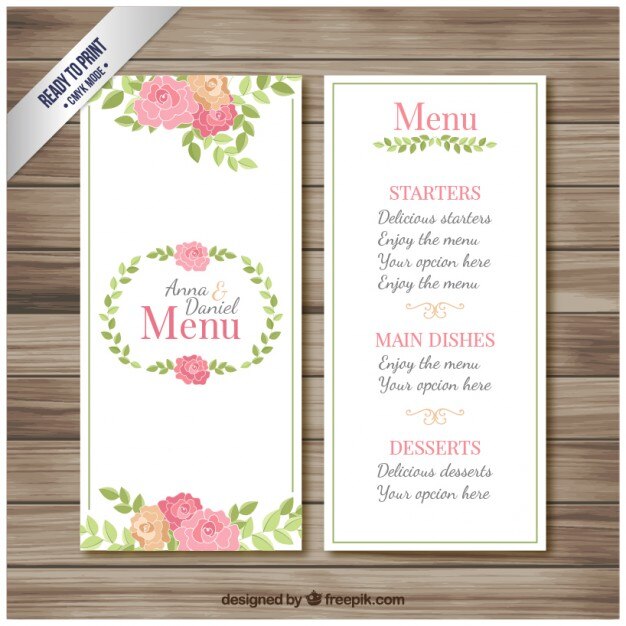 Menu do casamento do folheto