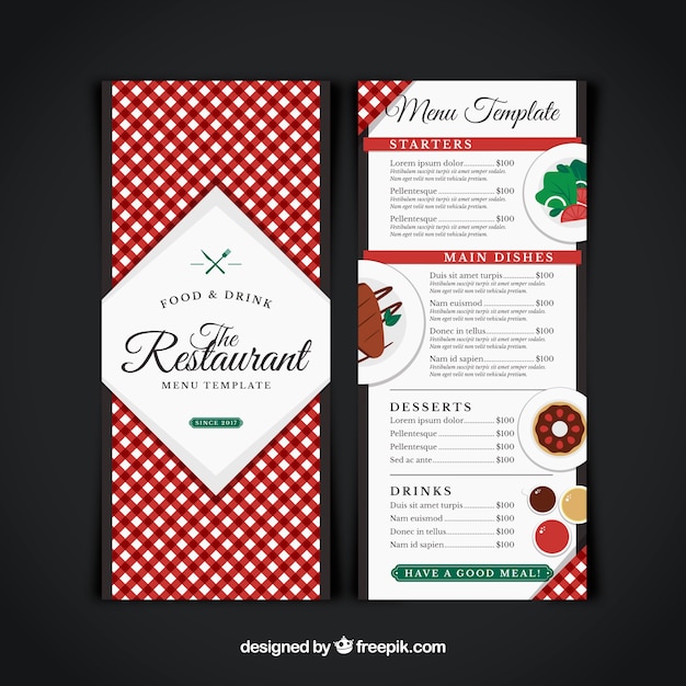 Vetor grátis menu do restaurante, toalha vermelha