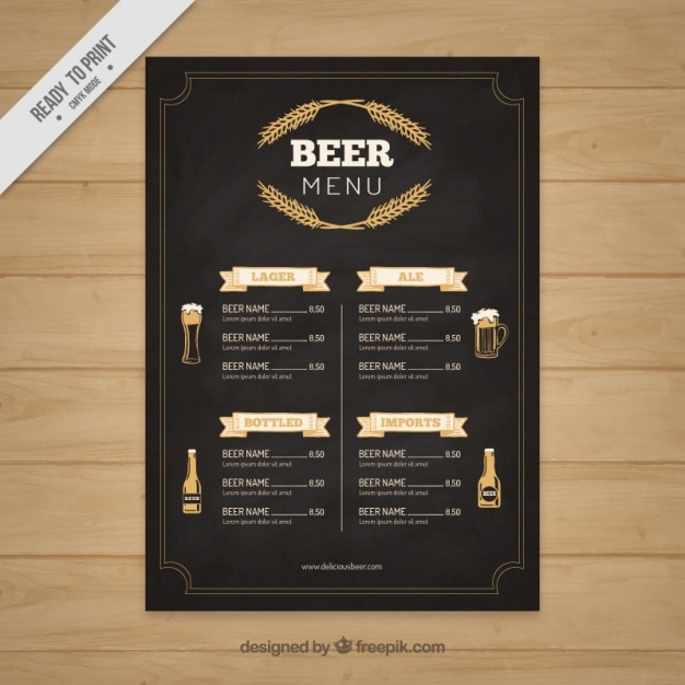 Vetor grátis menu elegante cerveja no estilo negro