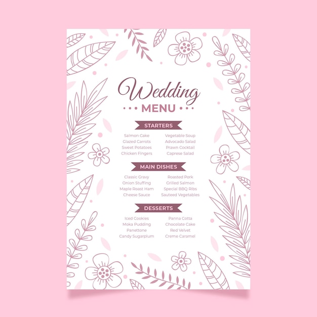 Vetor grátis menu floral minimalista de casamento