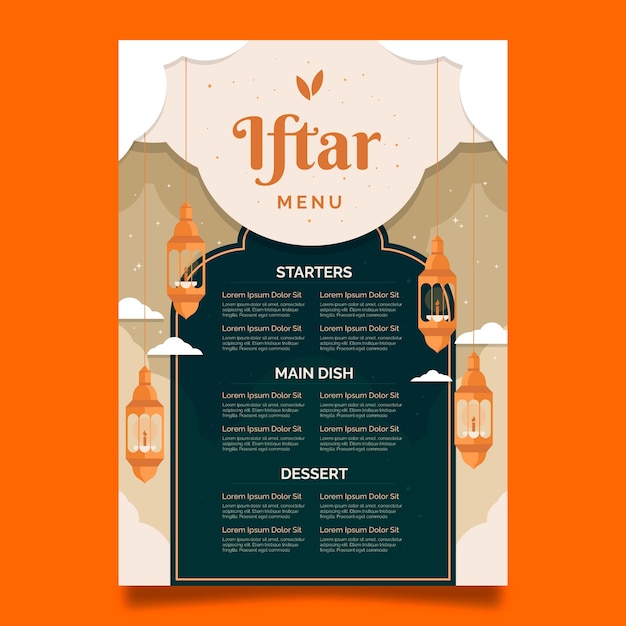 Vetor grátis menu iftar plano