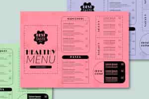 Vetor grátis menu monocromático de restaurante de comida saudável