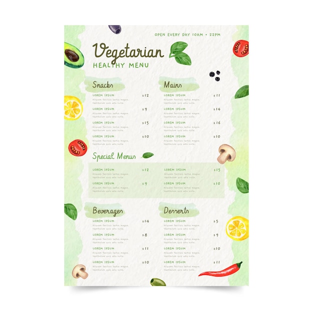 Vetor grátis menu vegetariano de aquarela