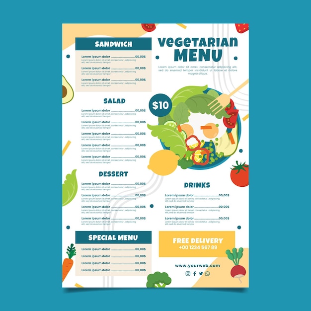 Vetor grátis menu vegetariano de estilo desenhado à mão