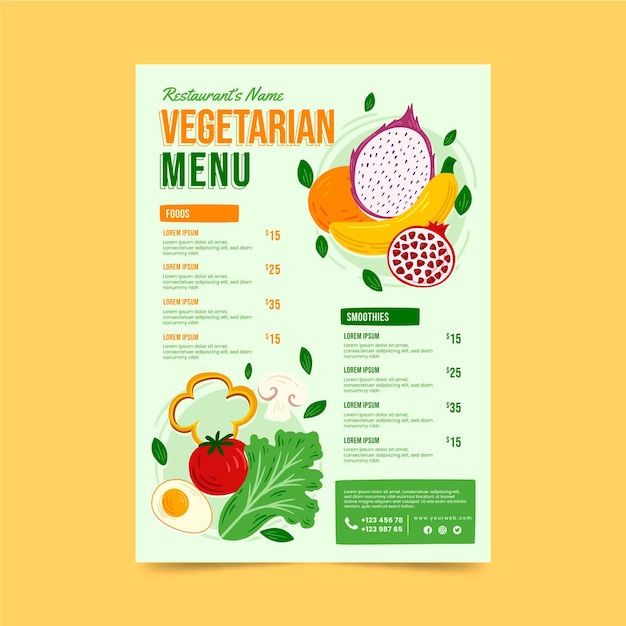 Vetor grátis menu vegetariano desenhado à mão