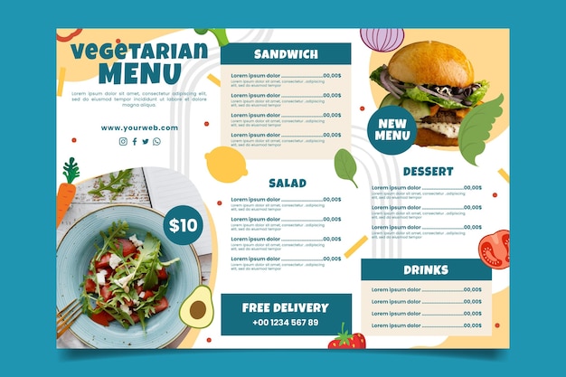 Menu vegetariano desenhado à mão