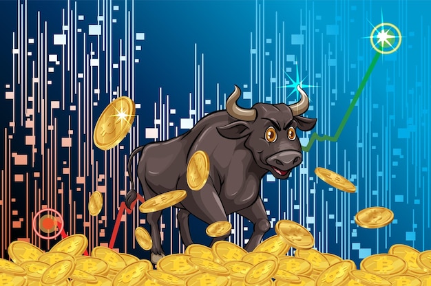 Mercado toro com aumento de moedas criptográficas
