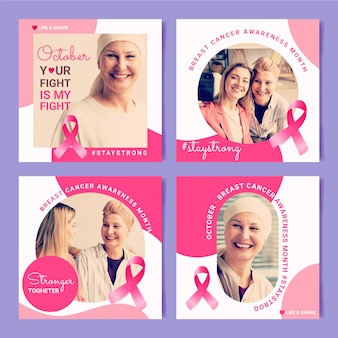 Mês realista de conscientização sobre o câncer de mama, coleção de postagens do instagram