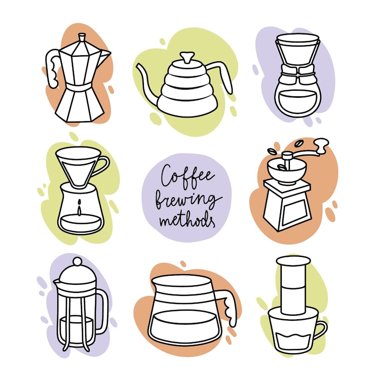 Vetor grátis métodos de fabricação de café