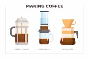 Vetor grátis métodos diferentes de preparação de café