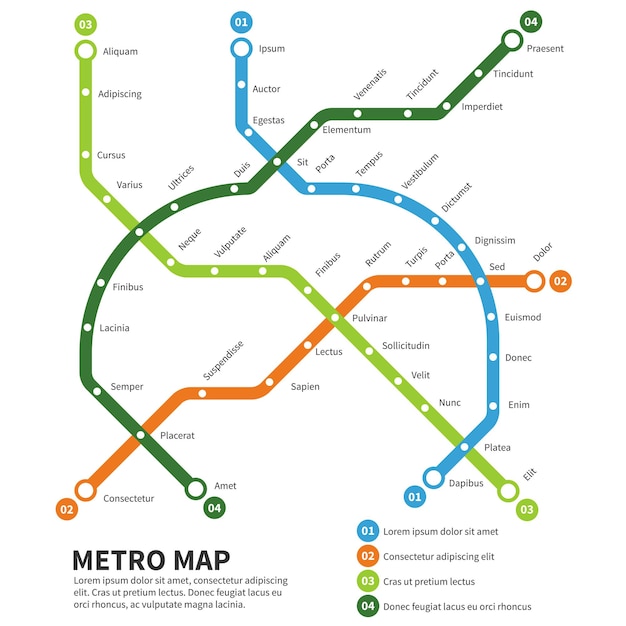 Vetor grátis metro, ilustração do mapa do metrô.