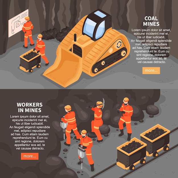 Meu conjunto de dois banners horizontais com mais texto editável de botão e imagens de ilustração de máquinas de mineração