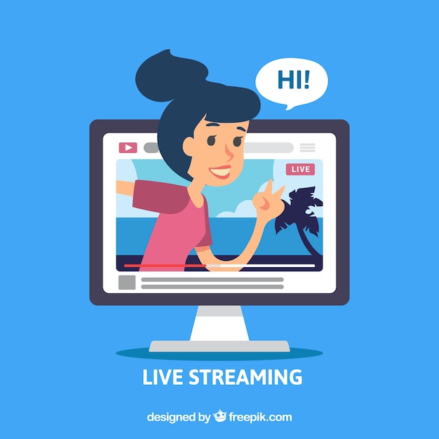 Mídia social ao vivo streaming com design plano