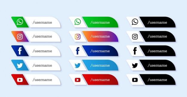 Mídia social moderna inferior terceiro conjunto de ícones