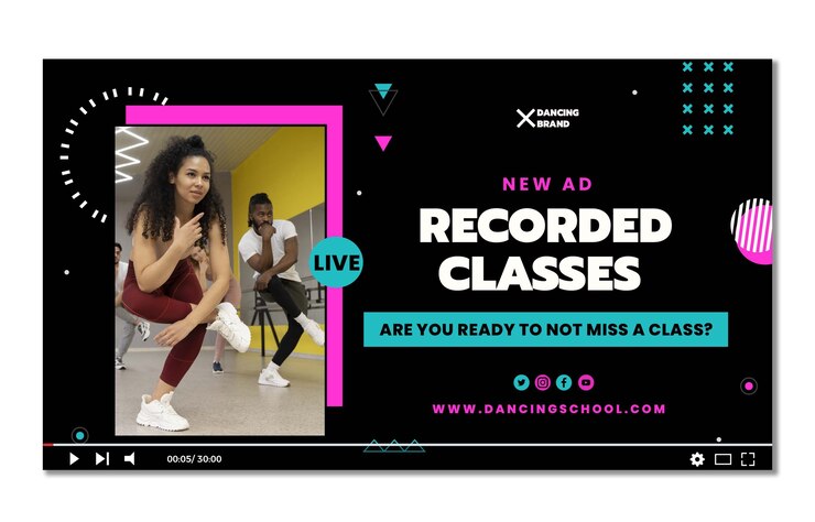 Vetor grátis miniatura da escola de dança de design plano do youtube