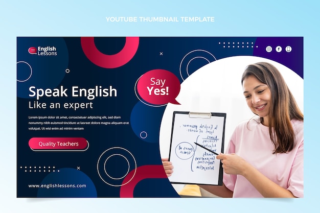 Vetor grátis miniatura de aulas de inglês com gradiente do youtube