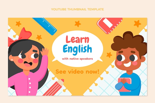 Vetor grátis miniatura de aulas de inglês desenhadas à mão do youtube