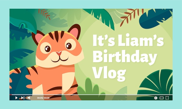 Vetor grátis miniatura de festa de aniversário da selva plana do youtube