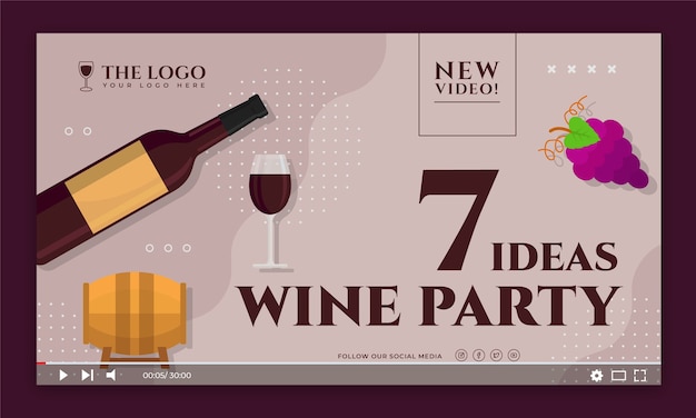Vetor grátis miniatura de festa de vinho de design plano do youtube
