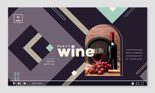 Miniatura de festa de vinho de design plano do youtube