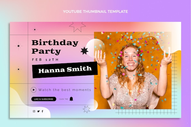 Vetor grátis miniatura de gradiente colorido de aniversário do youtube