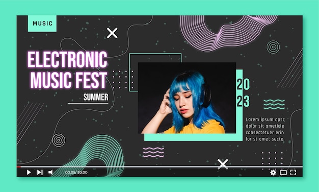 Miniatura de música eletrônica de design plano do youtube